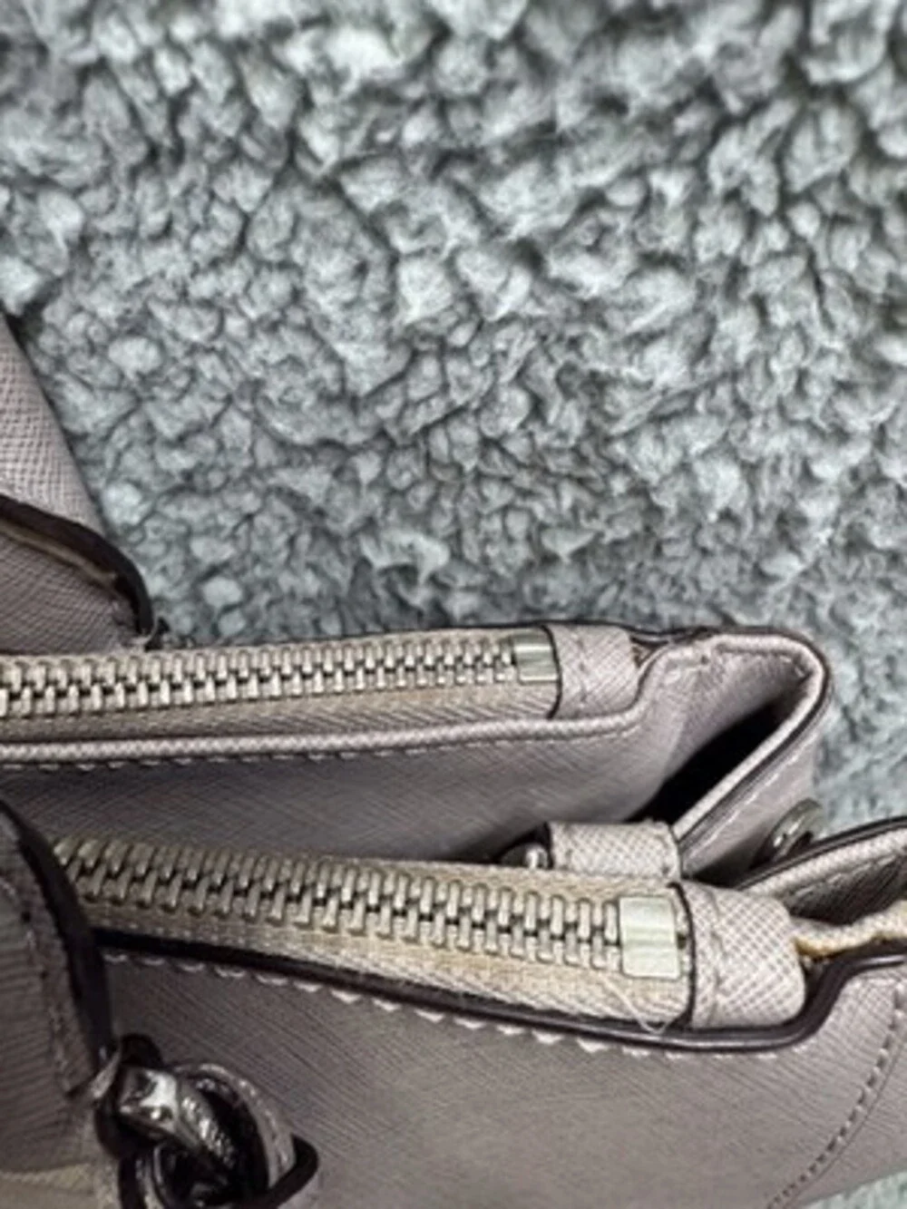 Michael Kors Gray Satchel Bag Logo Charm Double Handles Zipper Silver Hardware